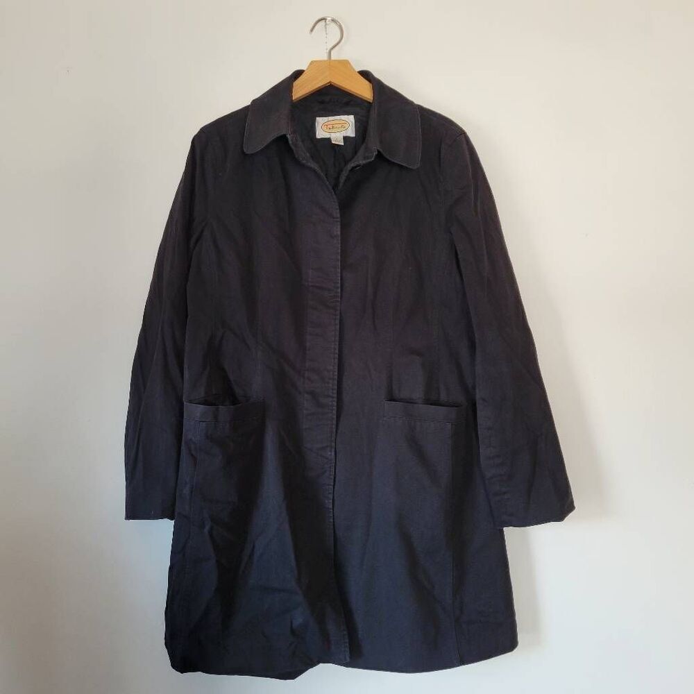 Talbots Black Cotton Blend Trench Coat Minimalist Classic Academia Jacket L